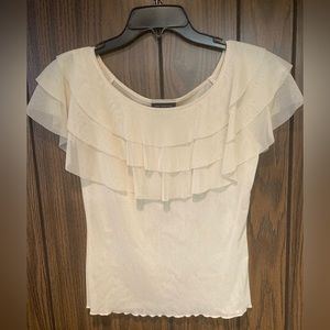 The Limited Cream Shear Short Sleeved Top with Ruffles
